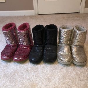 Three pairs of UGG sparkle boots